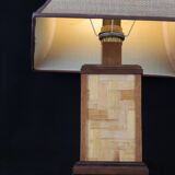 Vintage french rattan, bamboo cane & brass table lamp, 1950s