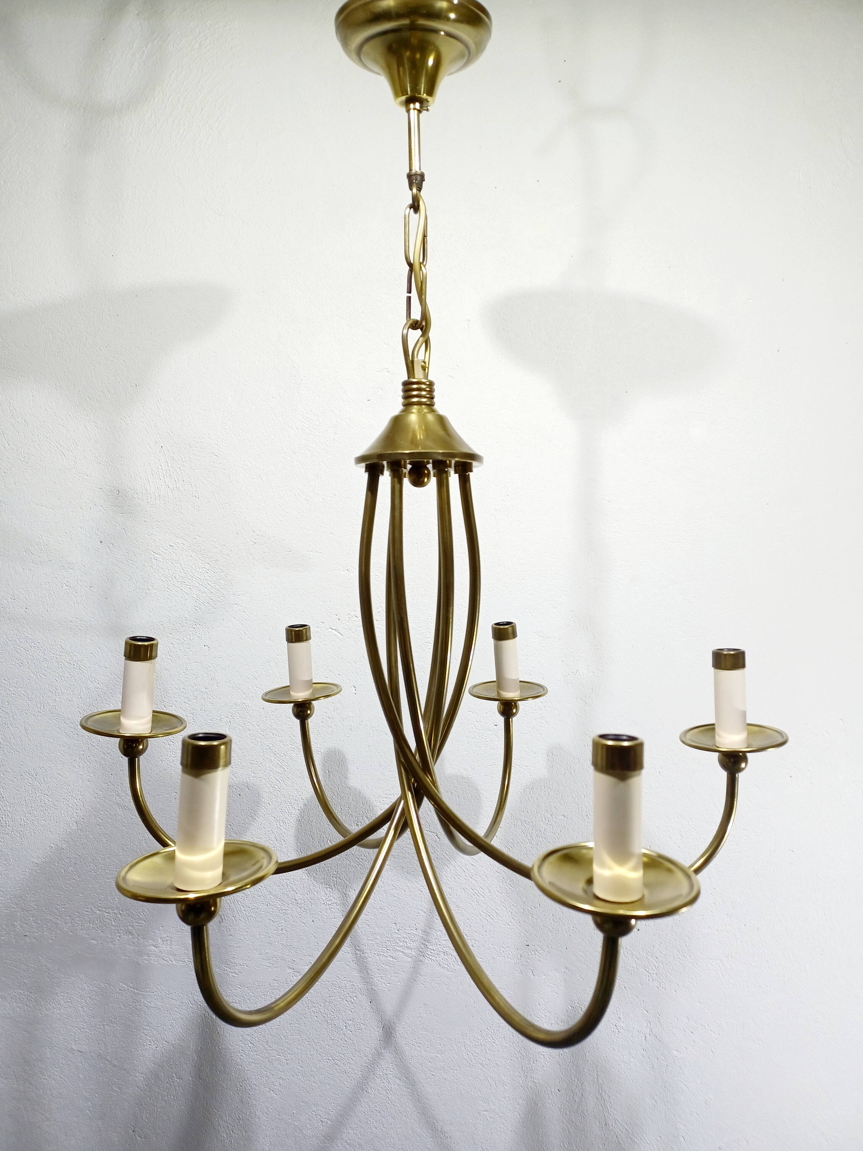 6-light chandelier in bronze and brass