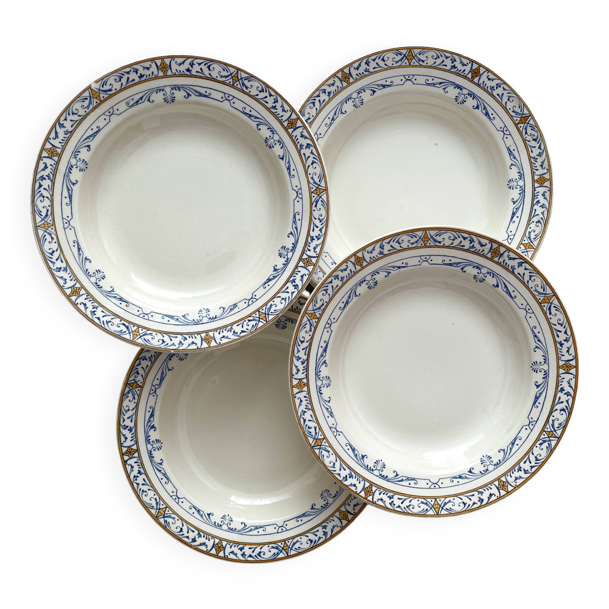 4 deep ironware plates “Colbert” Creil and Montereau