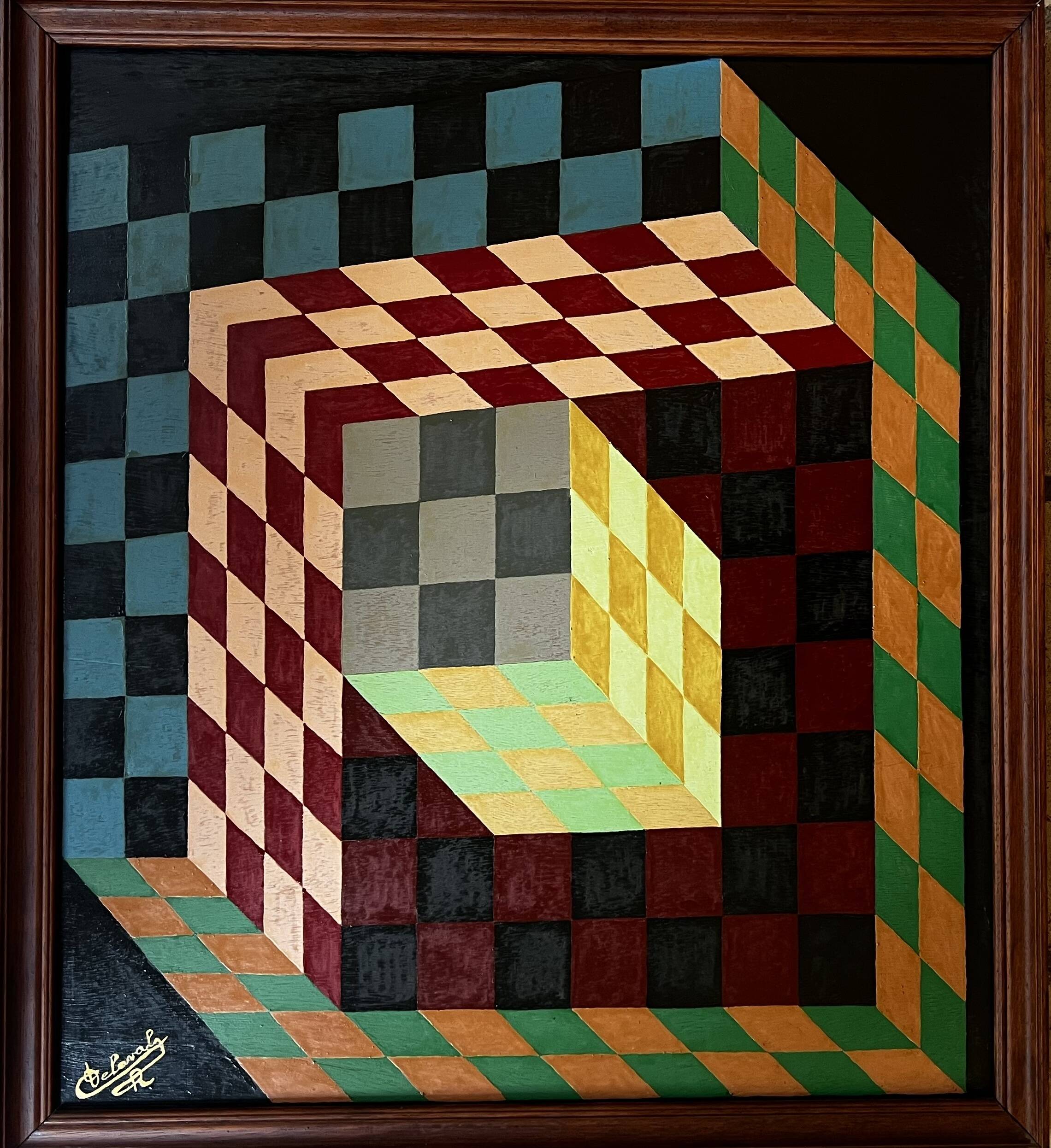 1970s tableau "Tribute to Vasarely", signed