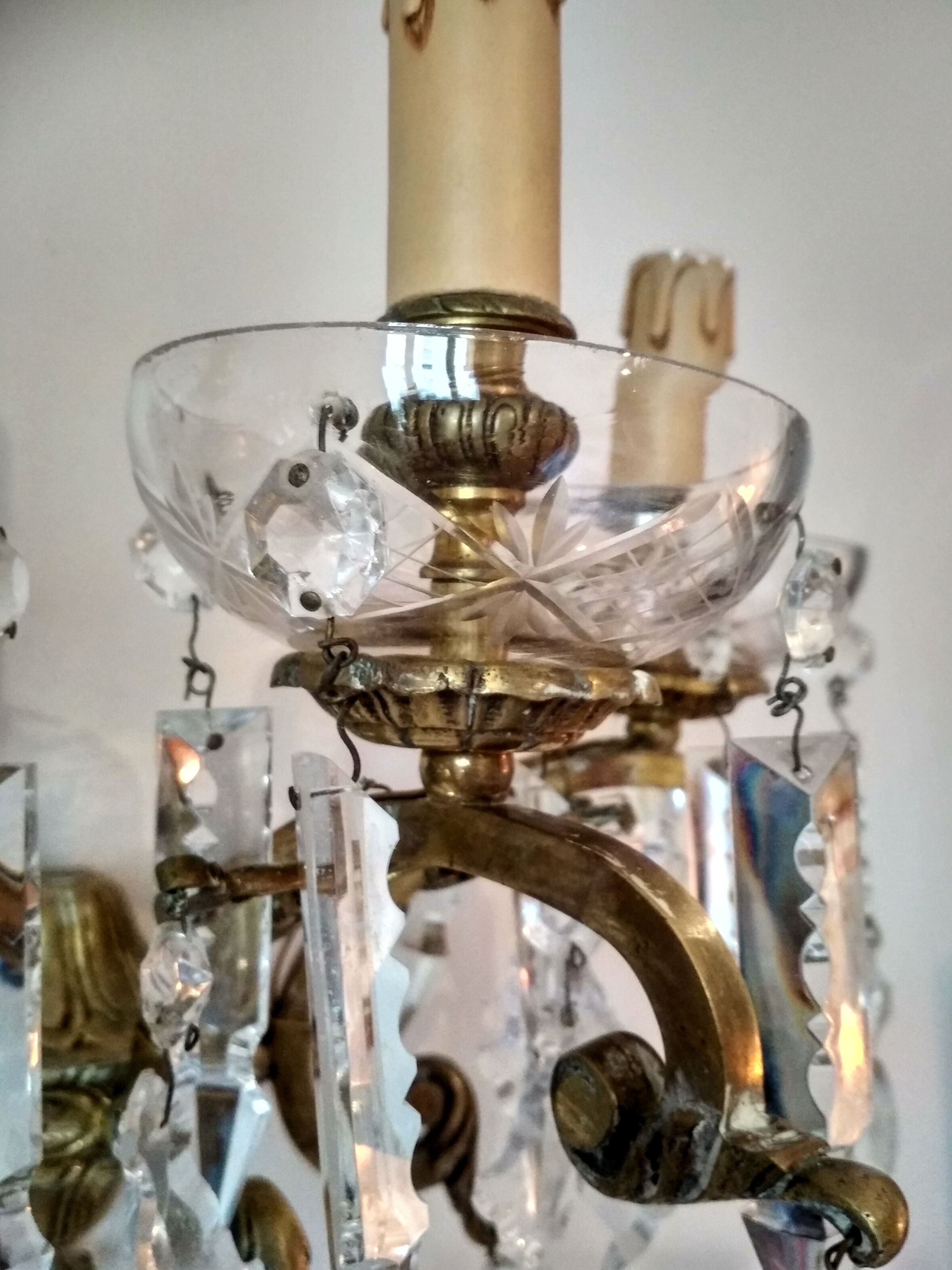 3 Bronze and crystal light wall sconce, late 19th century