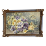 Framed old watercolor flowers M Réginal
