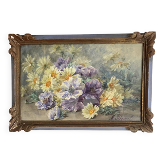 Framed old watercolor flowers M Réginal
