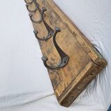 Teak coat rack with 8 double cast iron hooks