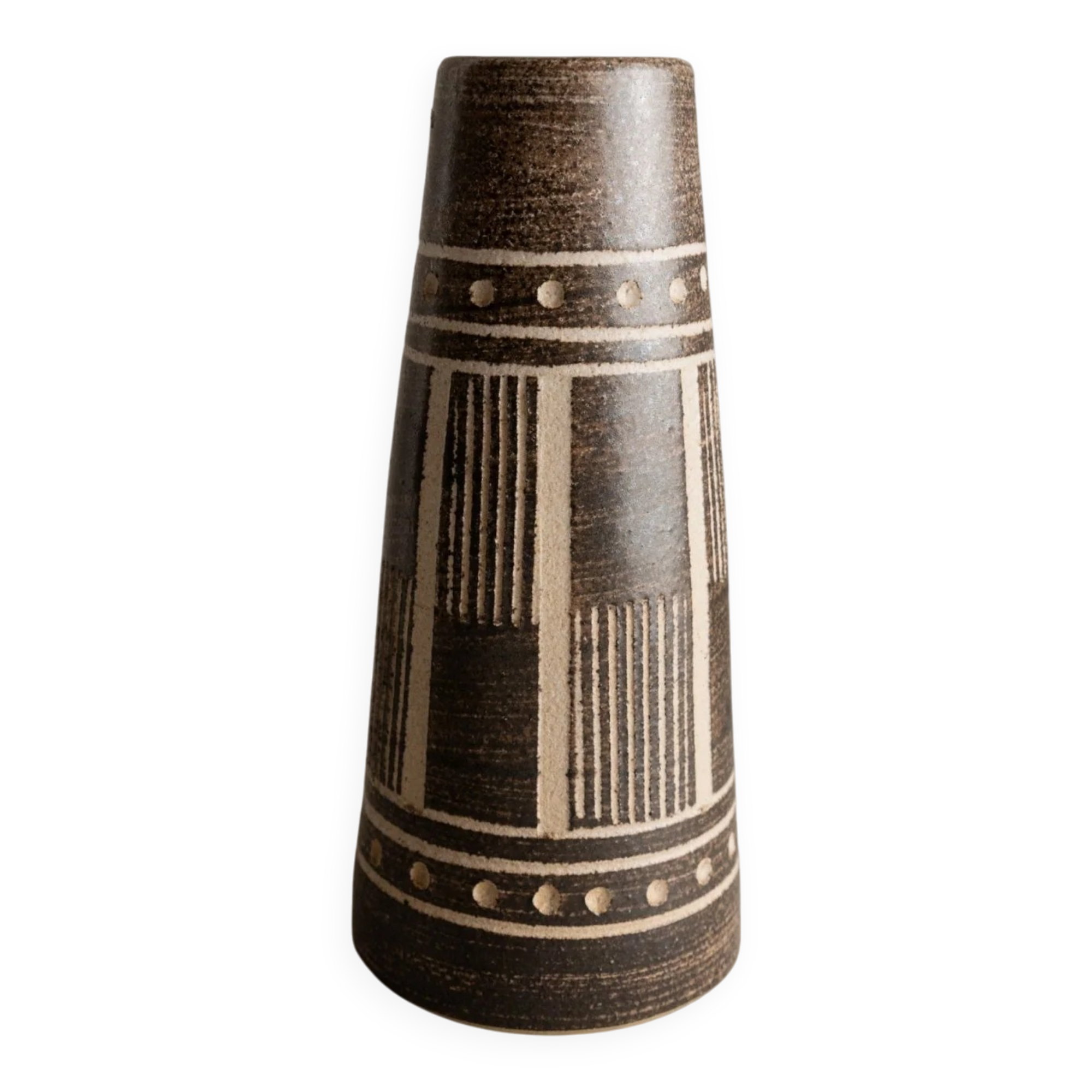 Vintage VEB Coswig GDR Ceramic Vase Marron with Beige Ritzdekor, 1970s