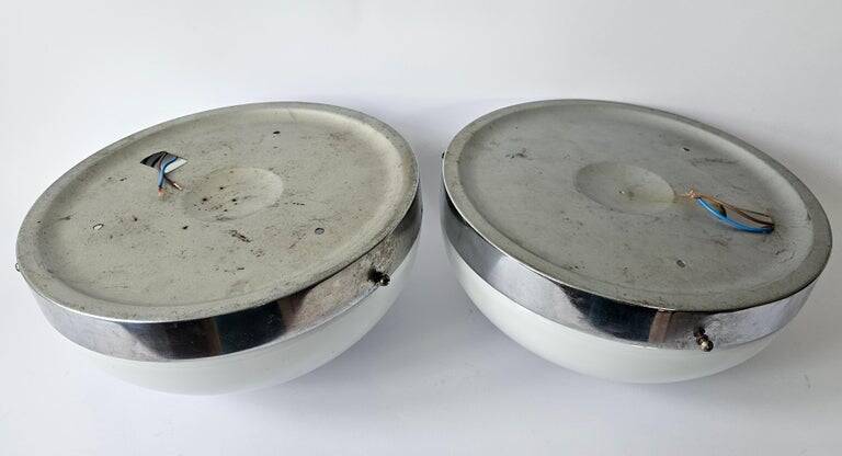Set of Two Rare Chrome Bauhaus Flush Mount, Ceiling or Wall Lamps, 1930s