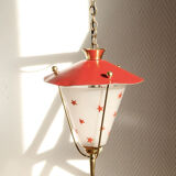 Lampe suspension en laiton et métal Rockabilly rouge.