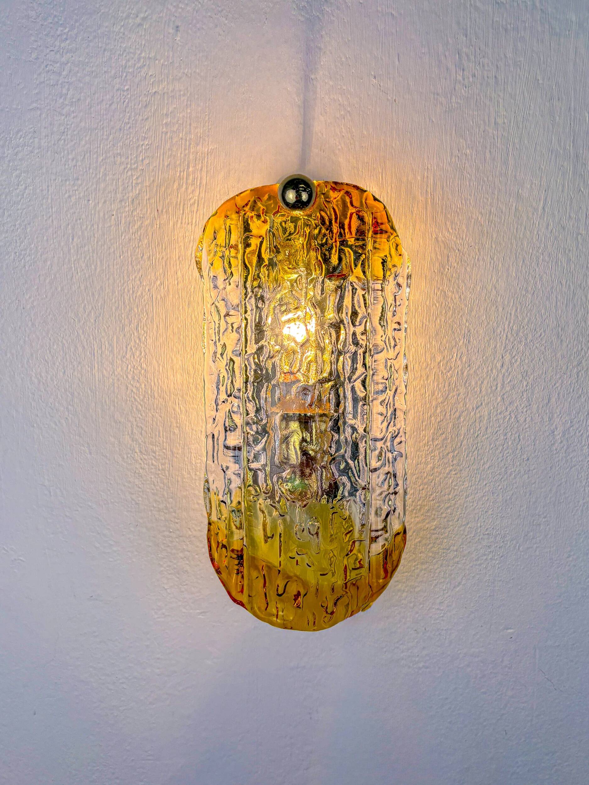 Orange frosted Murano Mazzega wall sconce, Italy, 1970s
