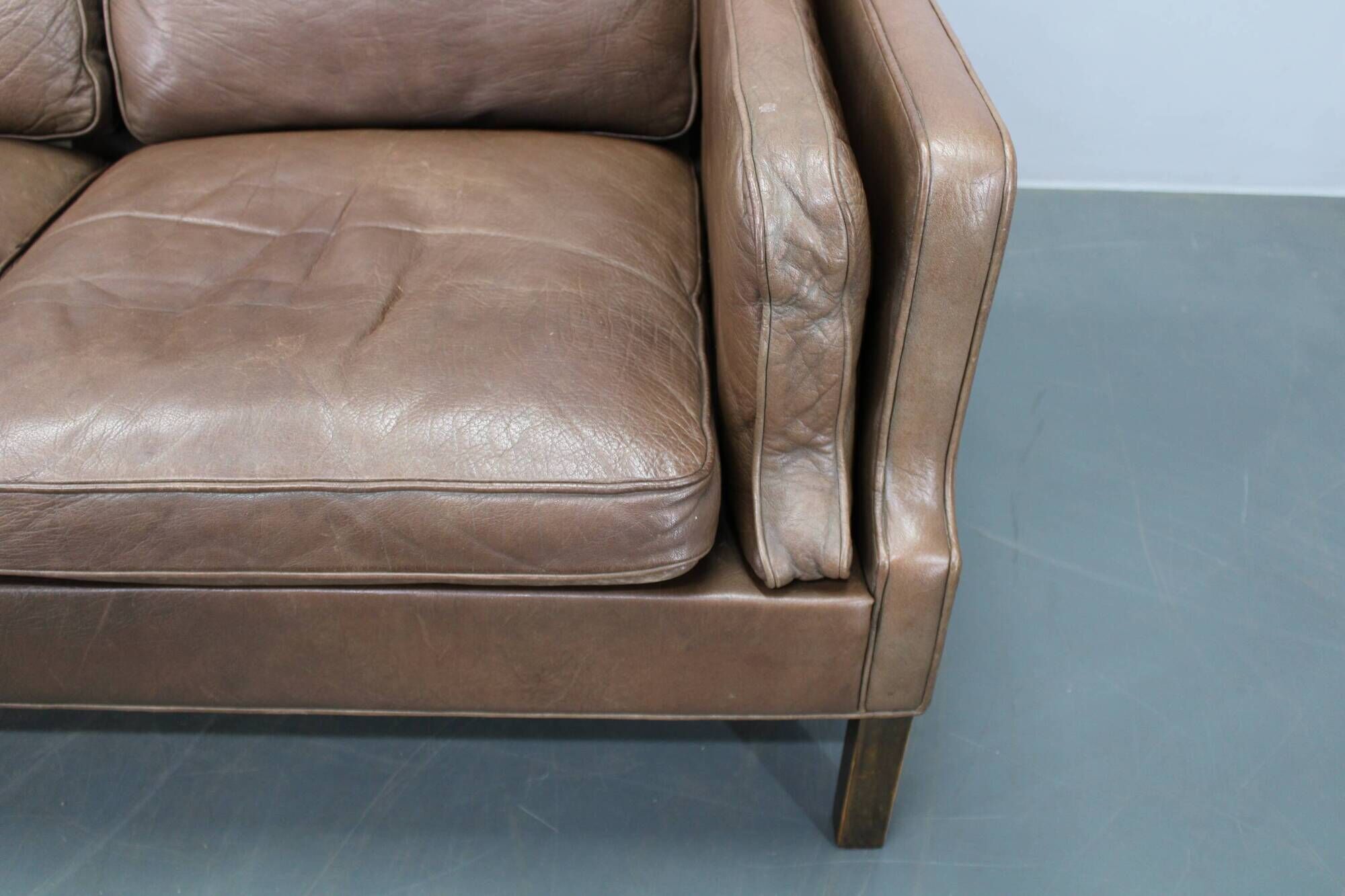 Danish mid-century three-seat brown leather sofa, 1970s