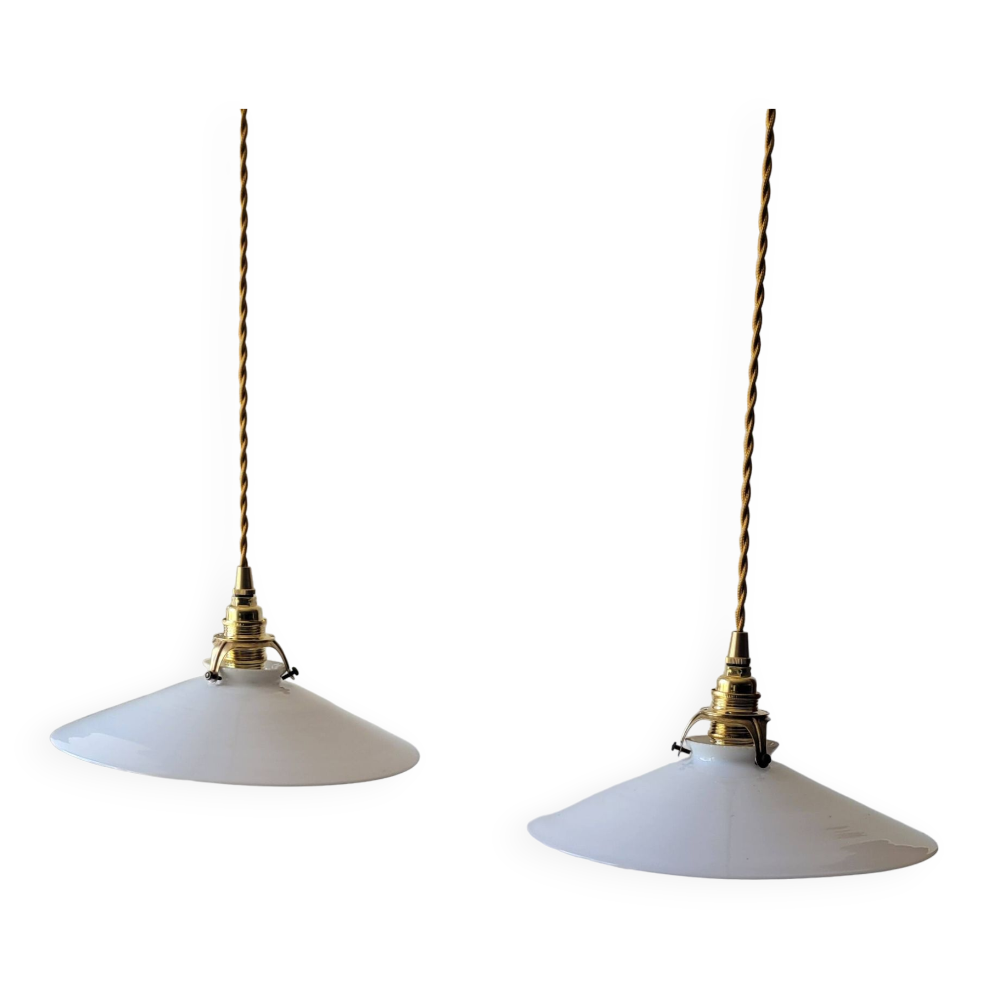 Duo of white opaline pendant lights