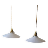 Duo of white opaline pendant lights