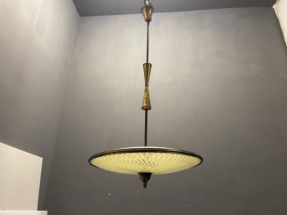 Vintage Bronze & Glass Light Pendant Light, 1950s