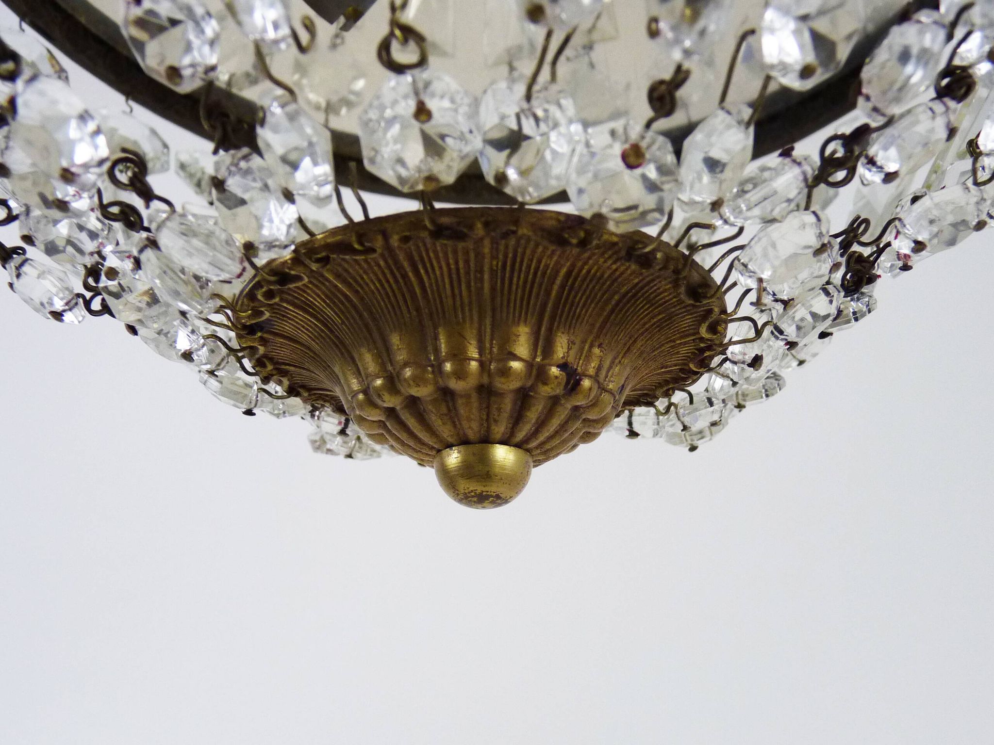Old crown ceiling light with 3 lights, half basket with glass pendants. Louis XVI style. The 50's