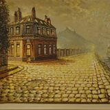 Oil on canvas expressionist figurative painting "Along the Canal" by Jean-Pierre Couprie 1980