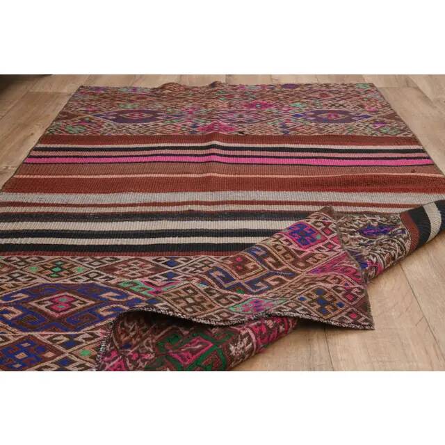 1970s Vintage Turkish Oushak Handmade Wool Cotton Pink Runner Rug 103x171