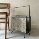 1970s design magazine rack in metal and python leather