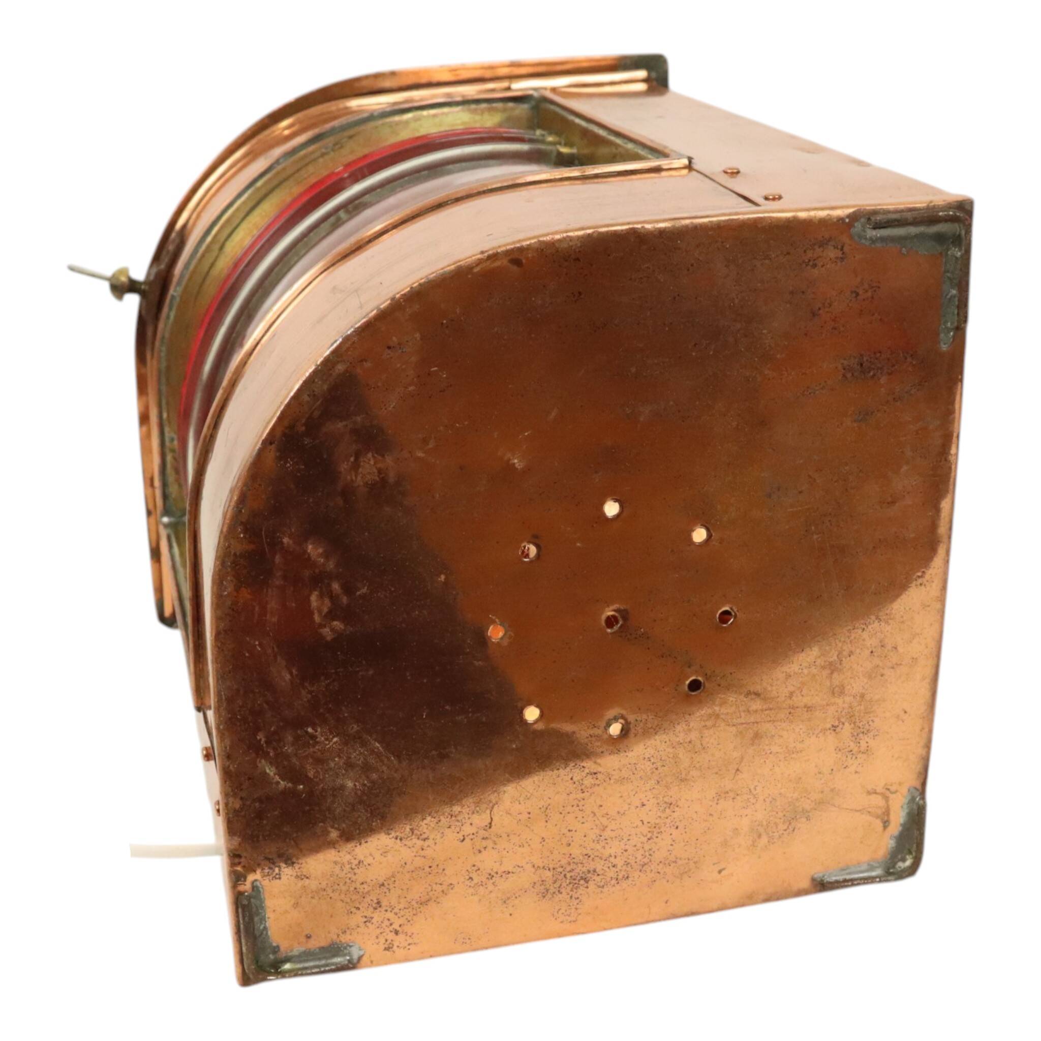 Large Vintage Ship's Lamp Red Copper Fresnel Lens 49cm