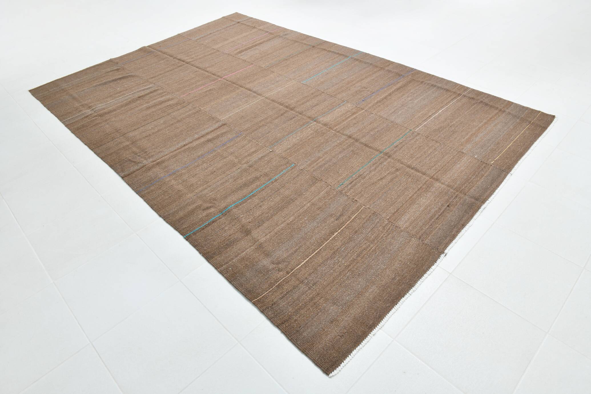 7x11 Brown Turkish Large Kilim Rug, Ethnic Patterned Rug, 221x331 Cm