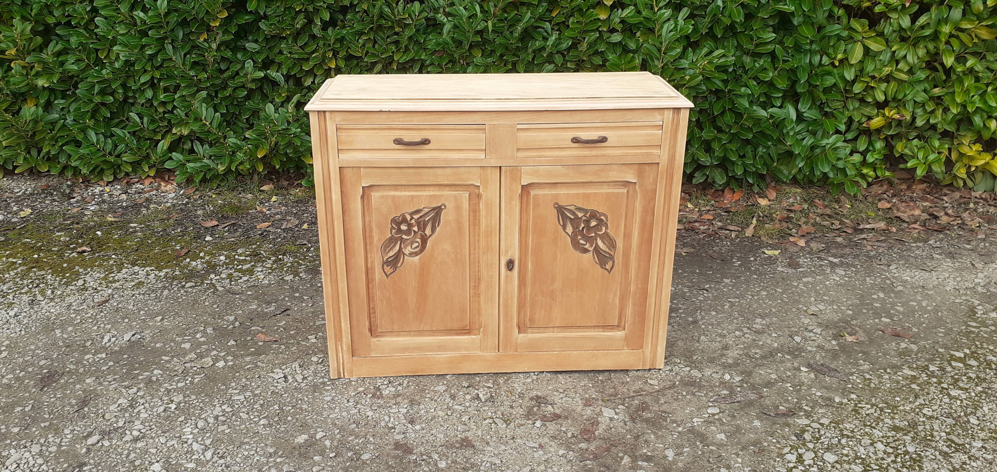Parisian art deco sideboard 2 doors 2 drawers beech raw wood