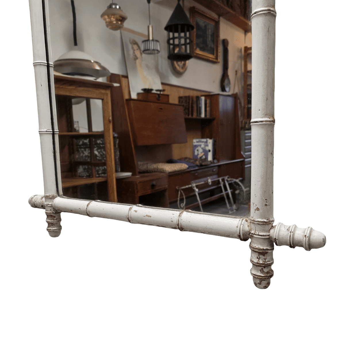 Vintage White Faux Bamboo Mirror, 1930/40s