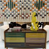 Italain Sideboard Made Of Solid Wood And Covered With Colored Glass 1950S