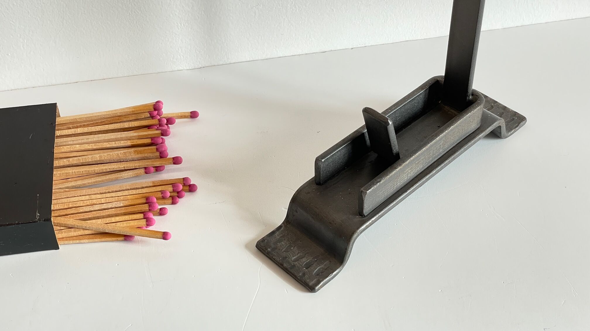 Brutalist Match Holder Steel Chimneys VINTAGE