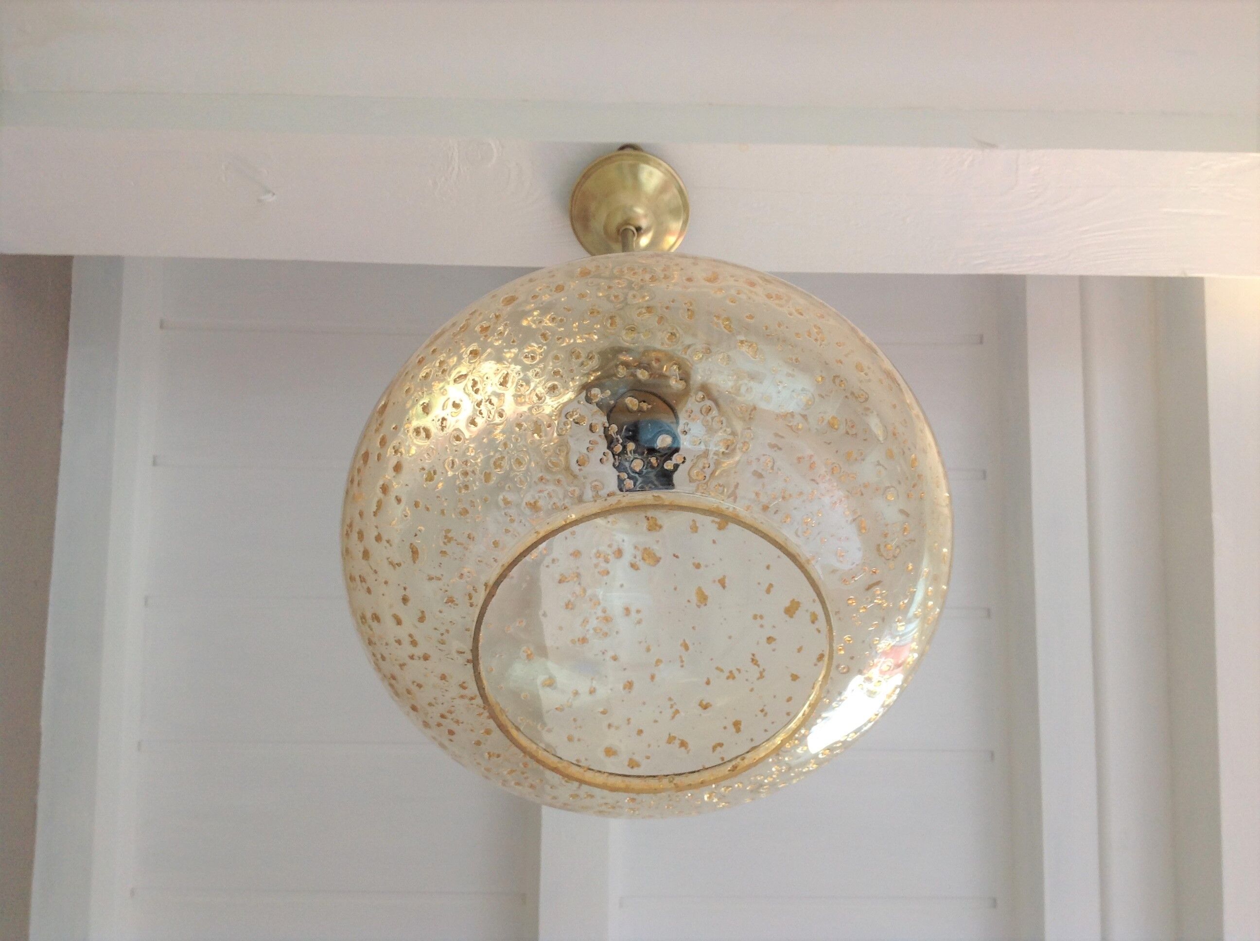 Suspension globe en verre bullé ambré et pailleté /vintage années 60-70