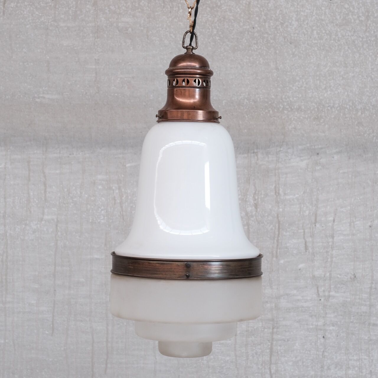 Antique two tone glass and copper pendant light