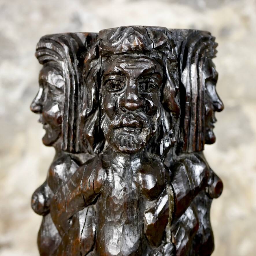 Adam and Eve wooden pedestal, religious art