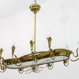 After Pietro Chiesa Italian Brass 12 Lights Candelier Fontana Arte