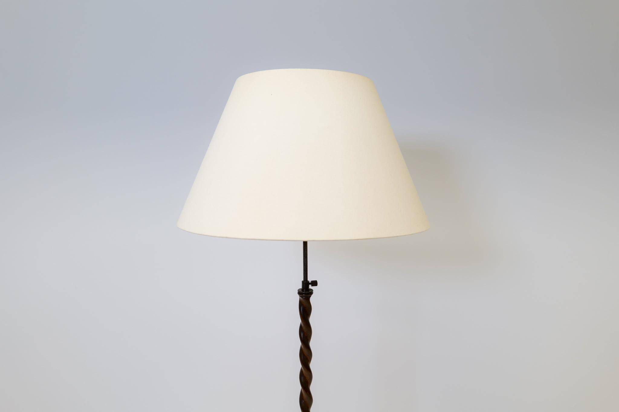 Organic whirlwind floor lamp in stained birch, Art Deco, Sweden, 1940s.