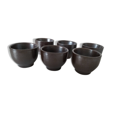 Set of 6 mini chocolate-colored stoneware bowls