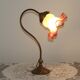 French Art Nouveau Brass Goose Neck Table Lamp White & Pink Glass Shade