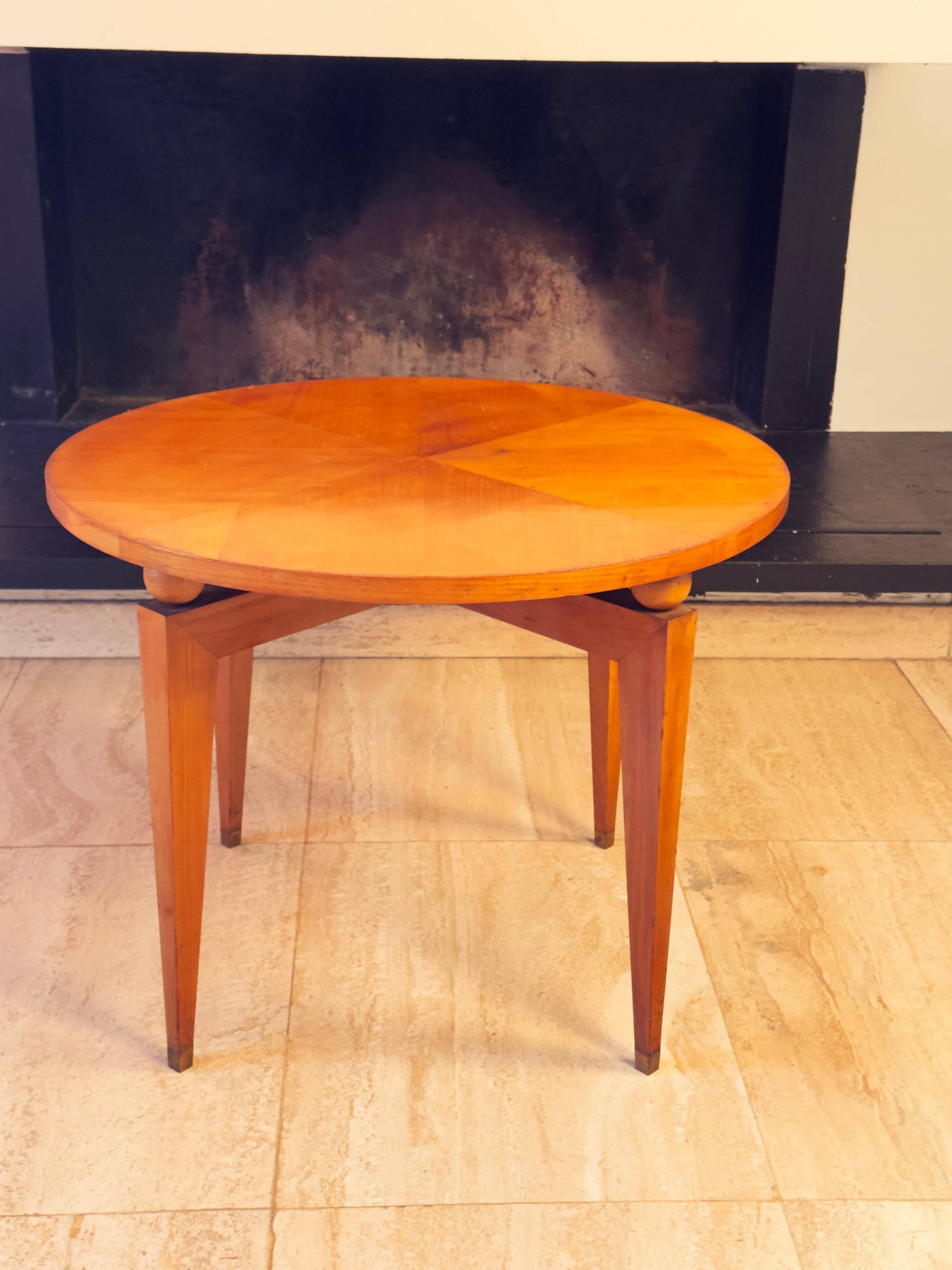 Maison Gouffé Gueridon Table in Sycamore and Bronze, France, circa 1950