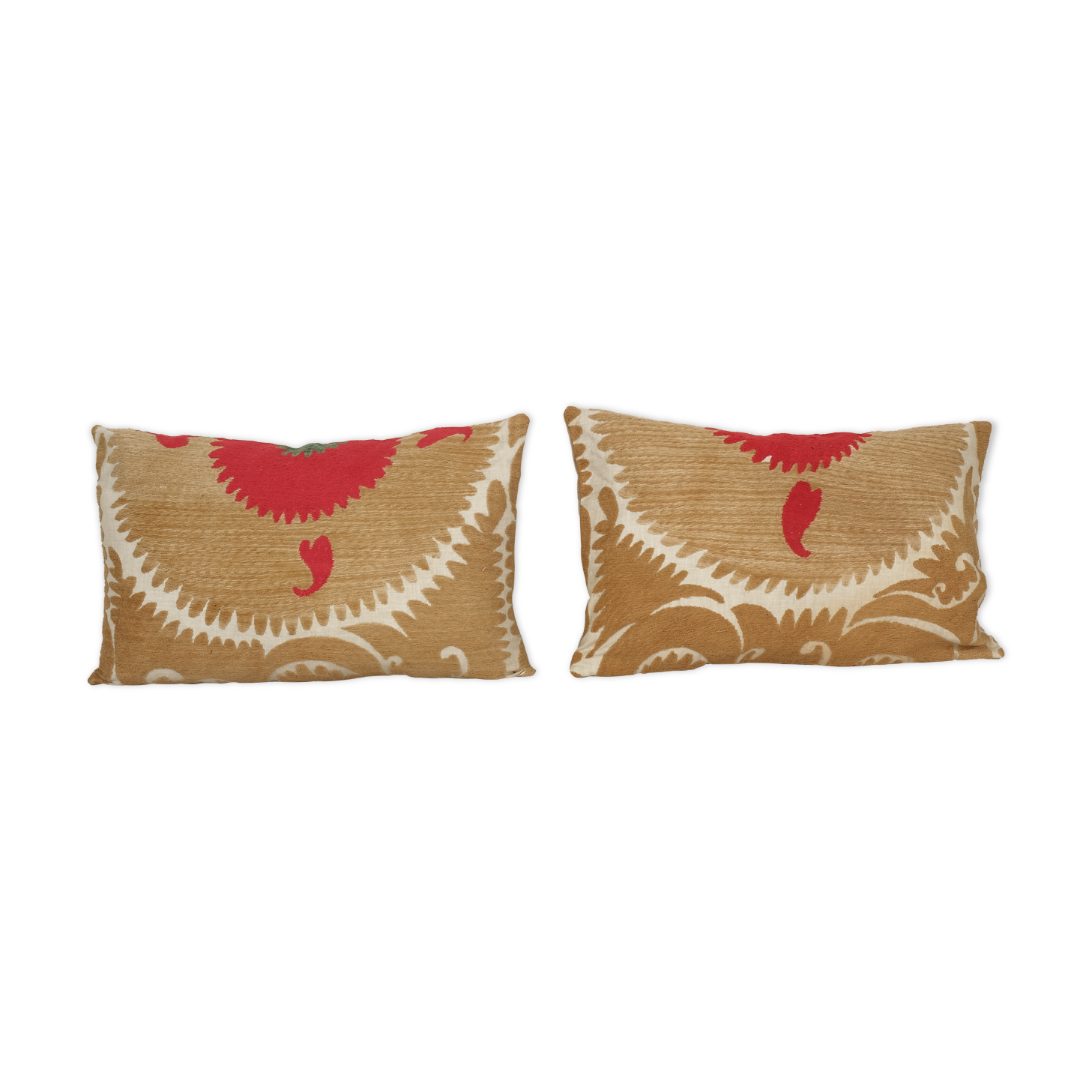 Set suzani body pillow made from a vintage uzbek suzani, tanethnic lumbar pillow cover, pair muted