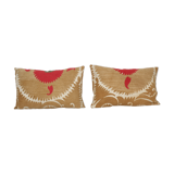 Set suzani body pillow made from a vintage uzbek suzani, tanethnic lumbar pillow cover, pair muted