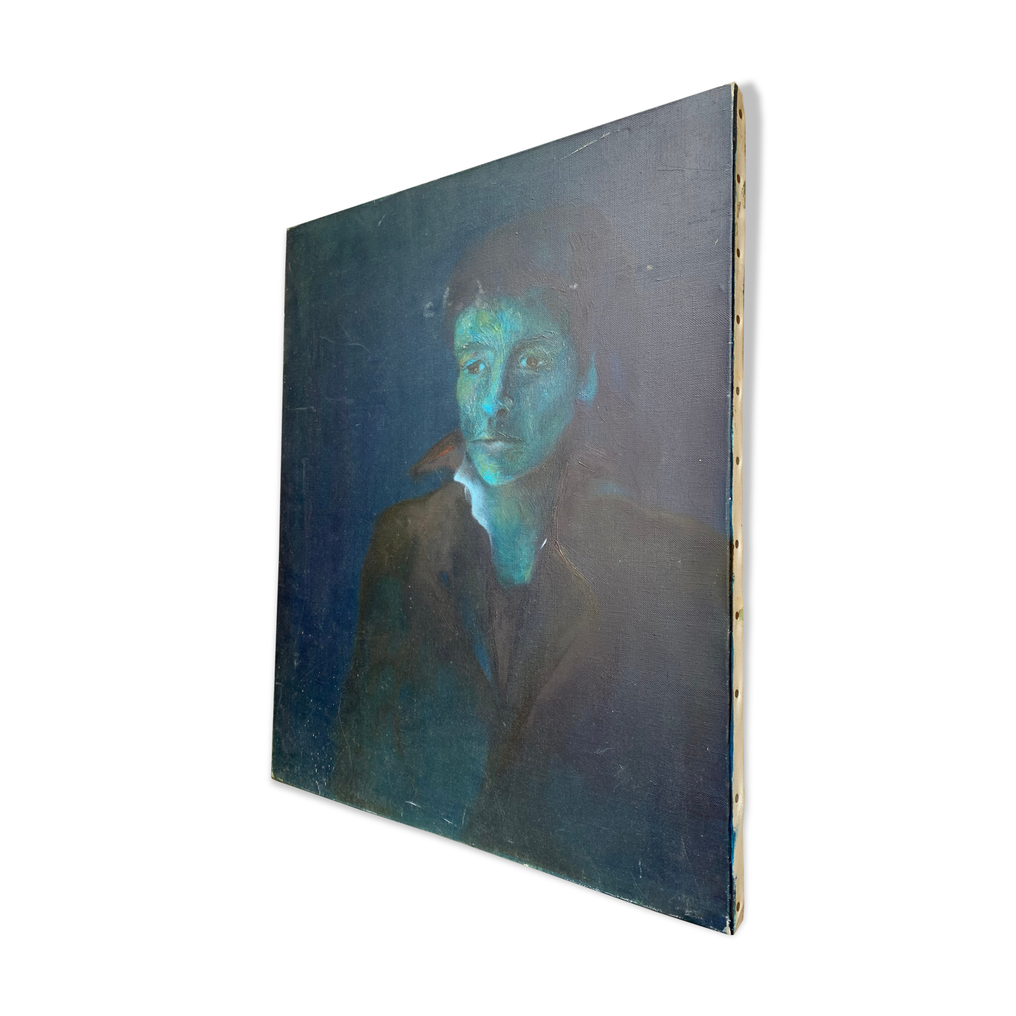 20th Oil School on Canvas Portrait of Man in the Shadows 62 X 50