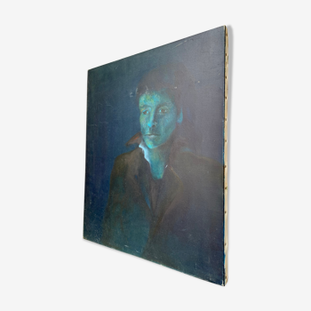 Ecole de xxème huile sur toile portrait d'homme dans l'ombre 62 x 50