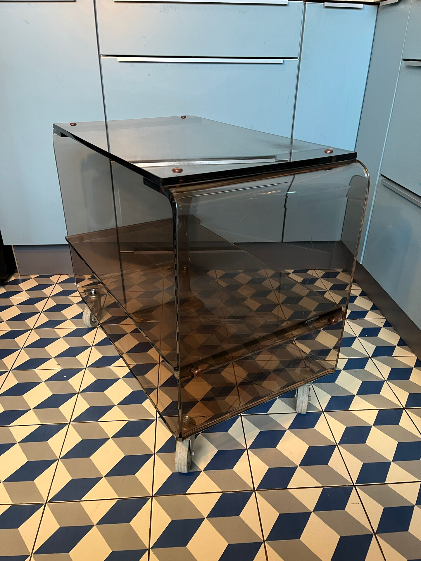 Hi-Fi furniture in smoked Plexiglas, Michel Dumas style.