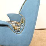 2-Seater Bench in Azure Blue Fabric – 1940s
