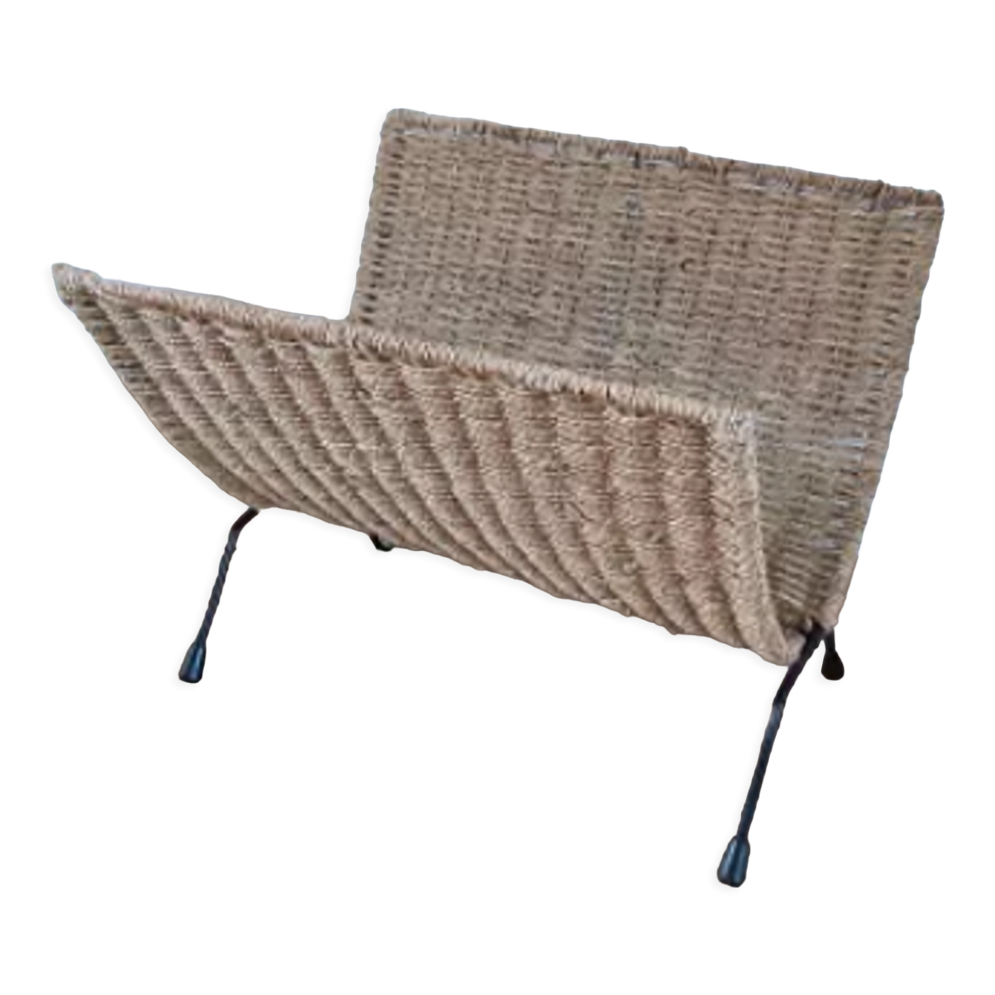 Folding review door in rattan / hemp and steel 70s