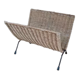 Folding review door in rattan / hemp and steel 70s