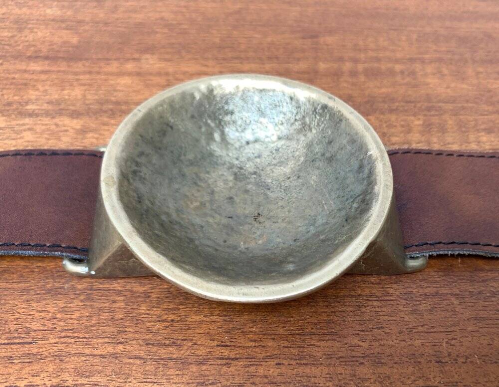 Mid-Century Bronze and Leather Armrest Bowl or Ashtray, 1960s