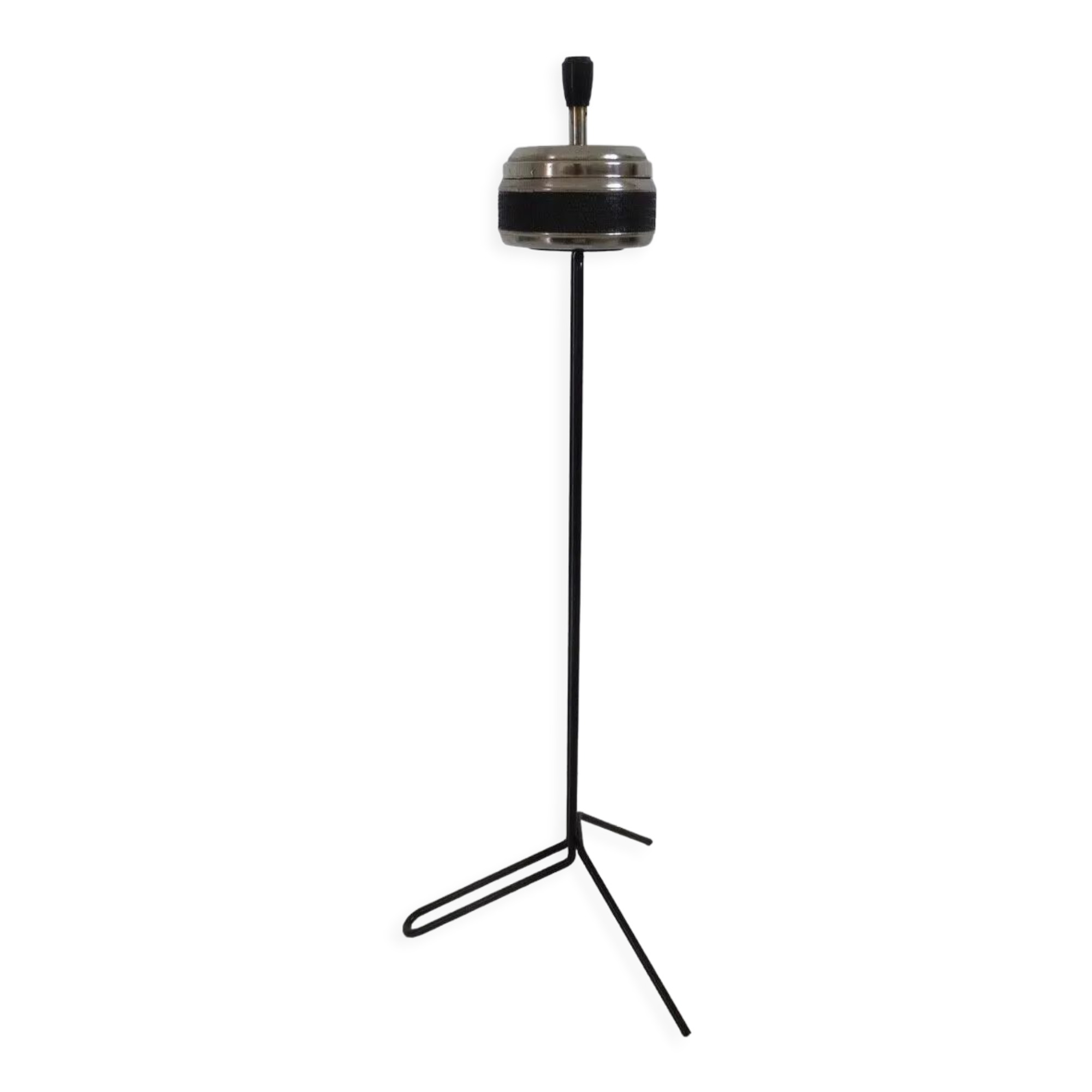 Minimalist tripod ashtray in black lacquered metal 50s 60s