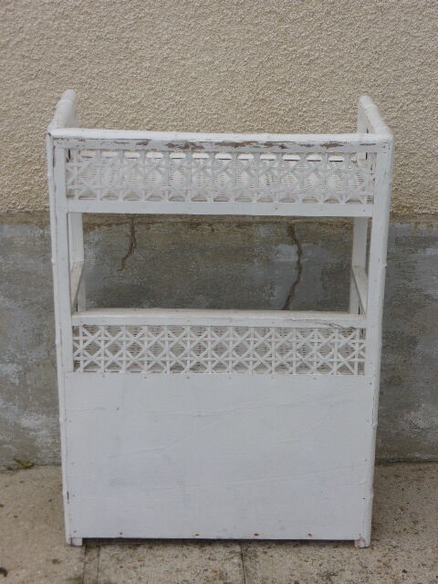 Library, small furniture, rattan, Wicker, woven white, vintage 1970