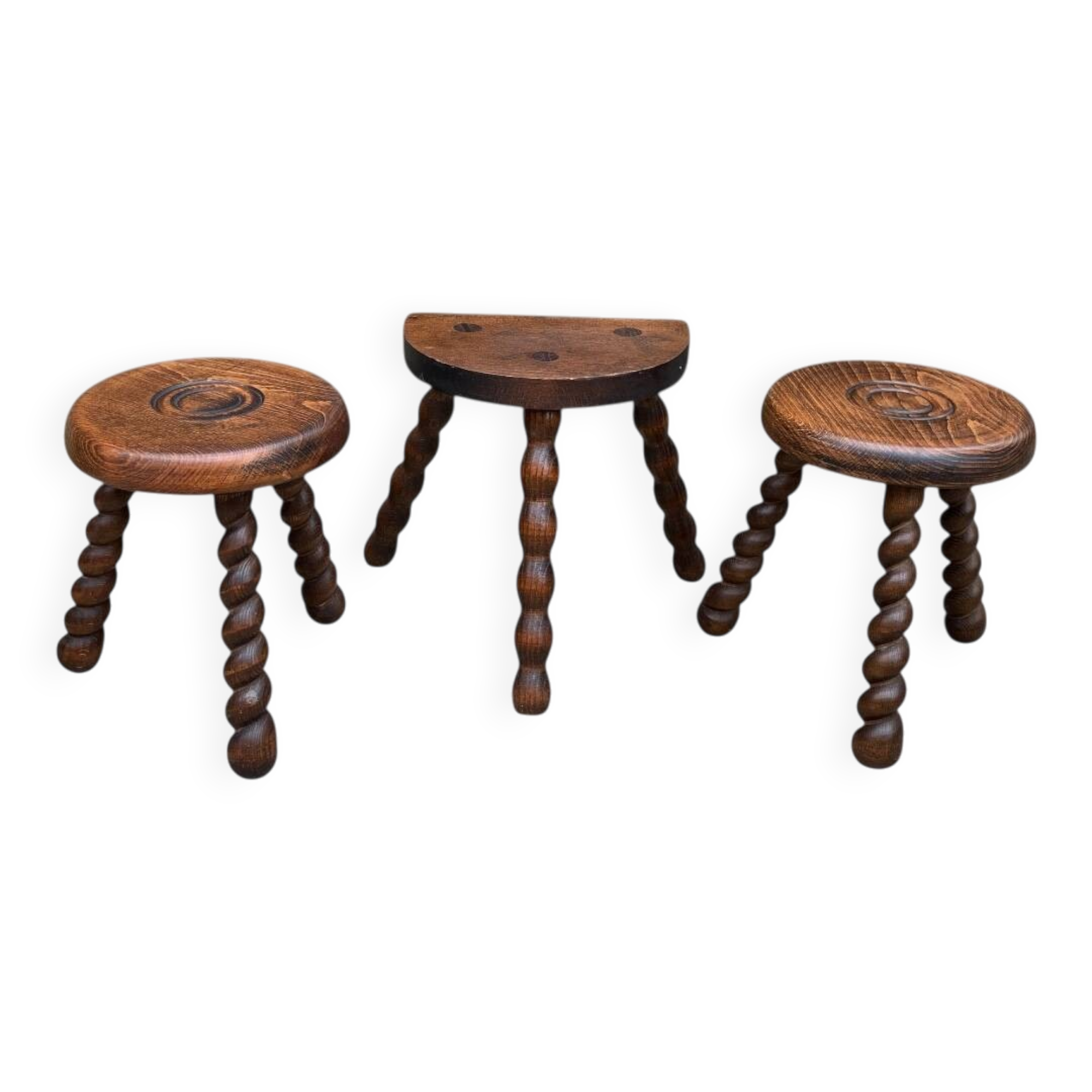 3 vintage turned wood stools