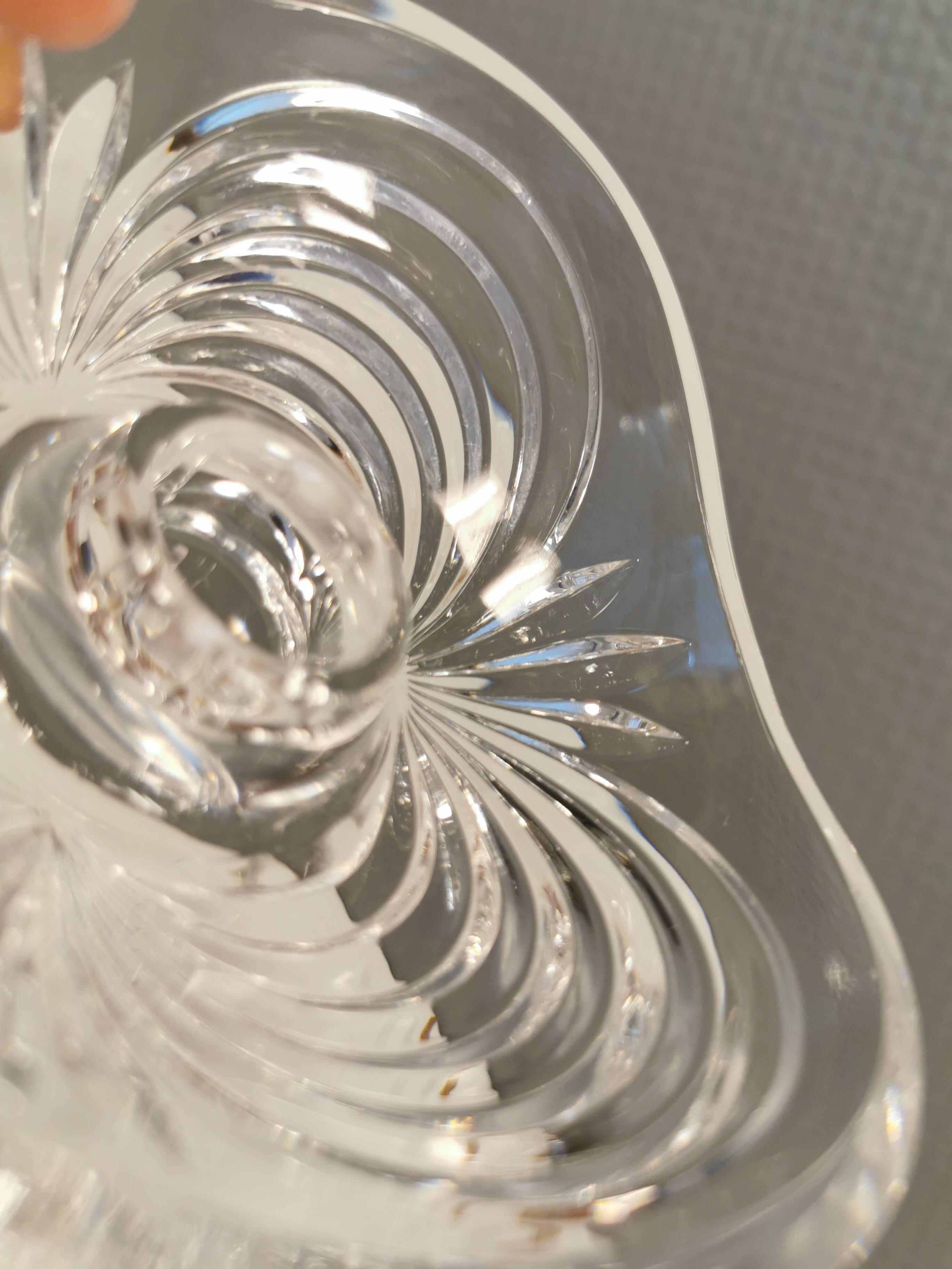 A set of beautiful rock crystal glass candle holders from Swedish Orrefors. Estimated 1970s.