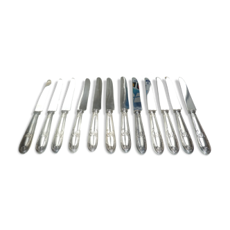 Lot 12 old large silver metal knives Rex covered silver metal floral