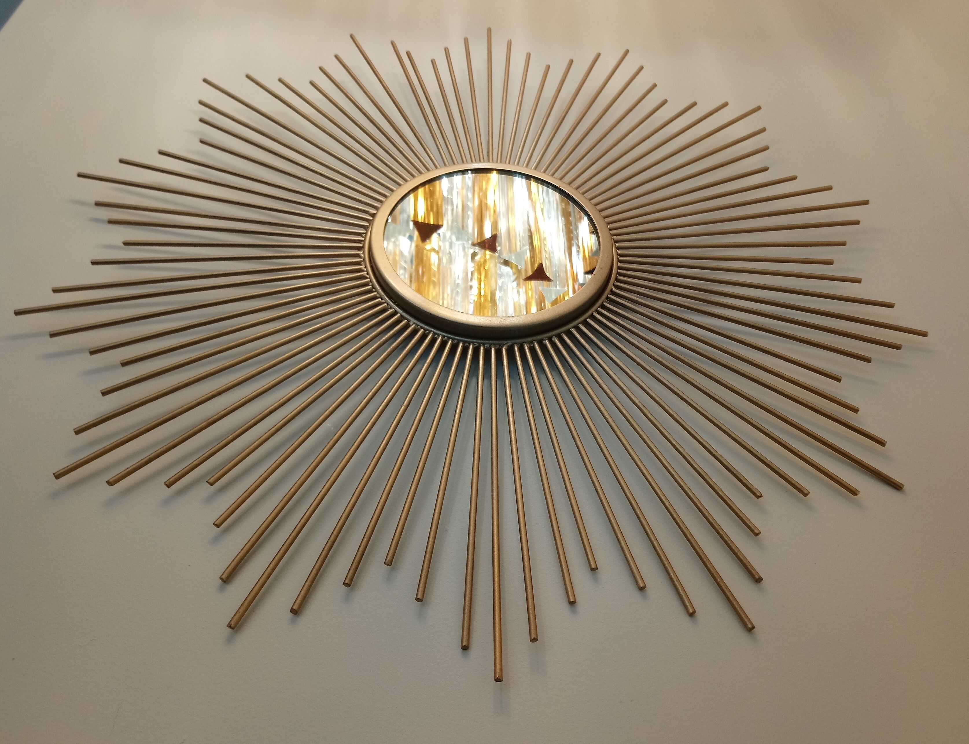 Vintage sun mirror in gold metal 55cm