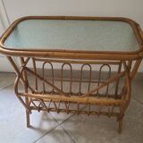 Porte-revues, table d'appoint en bambou et verre